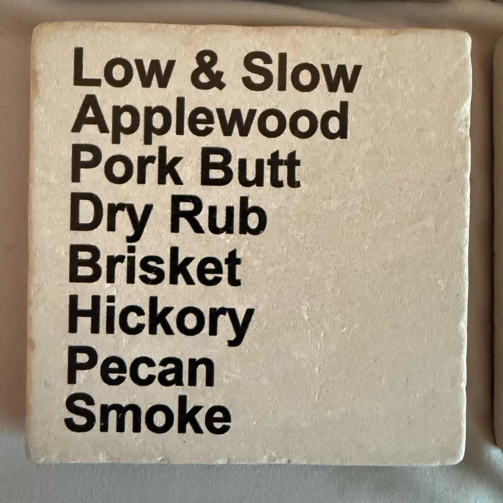 Set of 4 BBQ Themed Marble Coasters new smoked pork applewood hickory grill cook